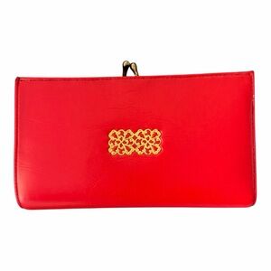 Vintage Red Vegan Leather French Kiss Lock Wallet Made in Jamaica Gold Hardware